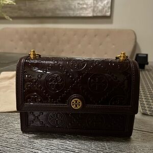 Tory Burch Dark Brown Embossed Crossbody Bag